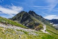 Touristic trail in tatra mountains and walking tourist