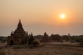 Landscape of temples silhouettes in Bagan at sunset, Burma Myanmar Royalty Free Stock Photo