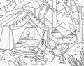 Landscape with tent and campfire vector