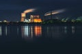 Landscape of thermoelectric power plant at night in Galabovo