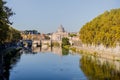Landscape of Tiber river at sunny morning in Rome