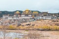 Landscape with tibetan monastery and lake Royalty Free Stock Photo