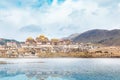 Landscape with tibetan monastery and lake in china Royalty Free Stock Photo