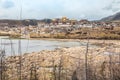 Landscape with tibetan monastery and lake in Zhongdian city Royalty Free Stock Photo