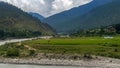 Landscape with Tibetan prayer flags Royalty Free Stock Photo