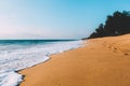 Landscape of tidal wave on the beach, gold sand, blue sky. Thailand Royalty Free Stock Photo