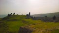 Landscape to ruined Kanine Castle and Shushica mountain, Vlore, Albania