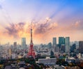 tokyo city skyline in Aerial view with skyscraper, modern office building and sunset sky background in Tokyo Royalty Free Stock Photo