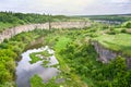 Landscape with top view of the river in canyon with trees, glade, bushes Royalty Free Stock Photo