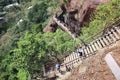 Landscape, top view, wooden steps, steep and steep steps on the rocky mountains, Wat Phu Thok, Bueng Kan Province, Thailand