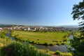 Landscape with Toplita town and Mures river.