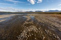 Landscape with Tornetrask lake and u-shaped valley Lapporten, Norrbotten, Sweden Royalty Free Stock Photo