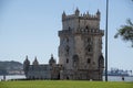 Landscape of Torre Belem Tower on a sunny summer day in Lisbon Portugal