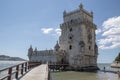 Landscape of Torre Belem Tower on a sunny summer day in Lisbon Portugal