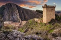 Landscape with the tower of Alhama de Aragon and the mountains that surround it, view of the keep of the only rest that remains Royalty Free Stock Photo