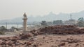 Landscape of tower throught the ruins