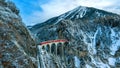 Landscape of Train passing through famous mountain in Filisur, Switzerland. Landwasser Viaduct world heritage with train express