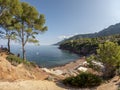 Tramuntana mountain range and Mediterranean sea beach , Mallorca, or Majorca, Balearic Islands, Spain, Europe Royalty Free Stock Photo