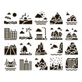 Landscape Travel Place Glyph Set Vector