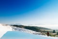 Landscape of Travertine pools limestone terraces in Pamukkale, Royalty Free Stock Photo