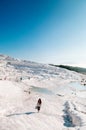 Landscape of Travertine pools limestone terraces with tourist in Royalty Free Stock Photo