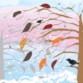Landscape with tree,birds,cloudy sky