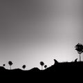 Landscape with tree and mountains abstract background.