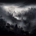 Landscape of trees on hills with low mist Royalty Free Stock Photo