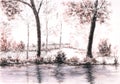 Landscape with trees over water surface