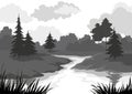 Landscape, trees and river silhouette Royalty Free Stock Photo
