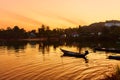 Landscape. Tropical Island Sunset With Floating Boat. Nature Background. Thailand. Royalty Free Stock Photo