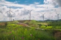 Landscape turbine on mountain and bue sky background