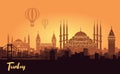 Landscape of the Turkish city of Istanbul. Abstract cityscape with the main attractions at sunset