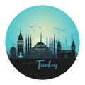 Landscape of the Turkish city of Istanbul. Abstract skyline with the main attractions in the form of a circle