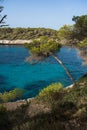 Landscape of turquoise sea water on Cala Mondrago, Majorca island, Spain Royalty Free Stock Photo