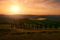 Landscape in Tuscany, near the Siana and Pienza, Sunrise morning in Italy. Idyllic view on hilly meadow in Tuscany in beautiful Royalty Free Stock Photo