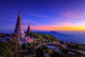 Landscape of two big pagoda on the top of Doi Inthanon mountain, Chiang Mai, Thailand Royalty Free Stock Photo