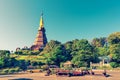 Landscape of two pagoda on the top of Inthanon mountain, Chiang Mai, Thailand. Royalty Free Stock Photo