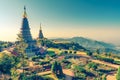 Landscape of two pagoda noppha methanidon-noppha phon phum siri stupa in an Inthanon mountain, chiang mai, Thailand