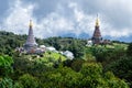 Landscape of two pagodas in Doi Inthanon mountain Chaingmai, Thailand Royalty Free Stock Photo