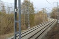 Landscape with a two-way railway with rails and power poles.