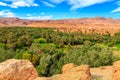 Landscape of a typical moroccan berber village with oasis in the Royalty Free Stock Photo