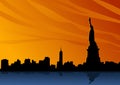 Landscape with typical New York skyline silhouette with Statue of Liberty. Royalty Free Stock Photo