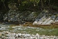 Landscape on the upper course of the river Gilort, Romania Royalty Free Stock Photo