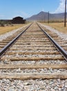 Rail in the Desert. Perspective look with blue sky in back.