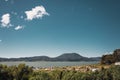 Landscape of the Valle de Bravo dam and mountains with the town Royalty Free Stock Photo