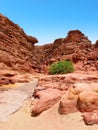 Landscape of Valle de Piedra de Granito and Areniscas. Rock formations in the desert of Egypt. CANYON COLORADO IN SINAI DESERT.