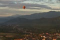 Landscape of Vang Vieng, Laos - Hot air baloon in the sky Royalty Free Stock Photo