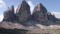 Landscape video with a view of three mountains in the Tre Cime National Park in Italy