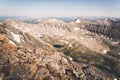 Landscape view of alpine lake surrounded by mountains from the top of Quandary Peak in Colorado. Royalty Free Stock Photo